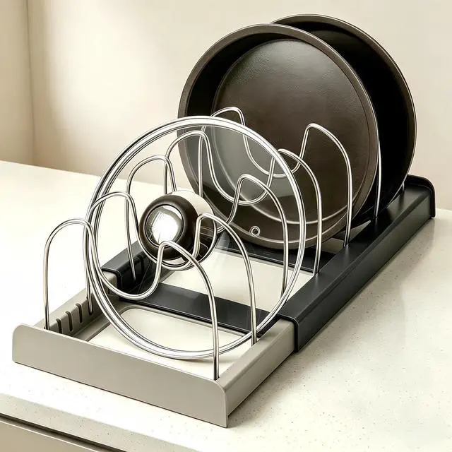 Main image of Lid Organizers Inside Cabinet Adjustable, Kitchen Pot lid Organizer for Bowls, Lids, Cutting Boards, Tableware, Dish Storage Rack for cabinets, Drawers, countertops & Sinks