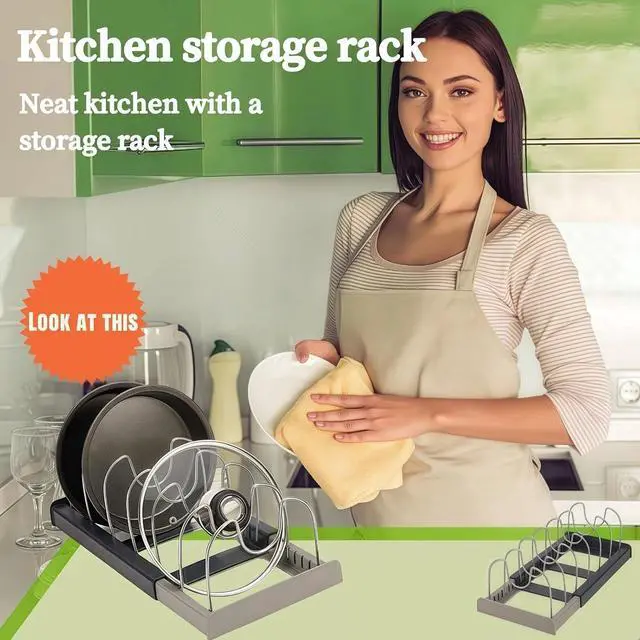 Alt view image 2 of 7 - Lid Organizers Inside Cabinet Adjustable, Kitchen Pot lid Organizer for Bowls, Lids, Cutting Boards, Tableware, Dish Storage Rack for cabinets, Drawers, countertops & Sinks