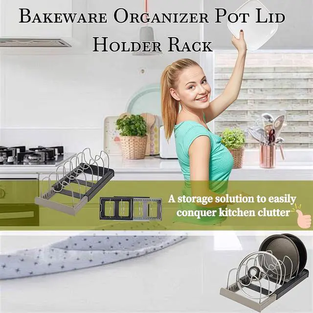 Alt view image 3 of 7 - Lid Organizers Inside Cabinet Adjustable, Kitchen Pot lid Organizer for Bowls, Lids, Cutting Boards, Tableware, Dish Storage Rack for cabinets, Drawers, countertops & Sinks