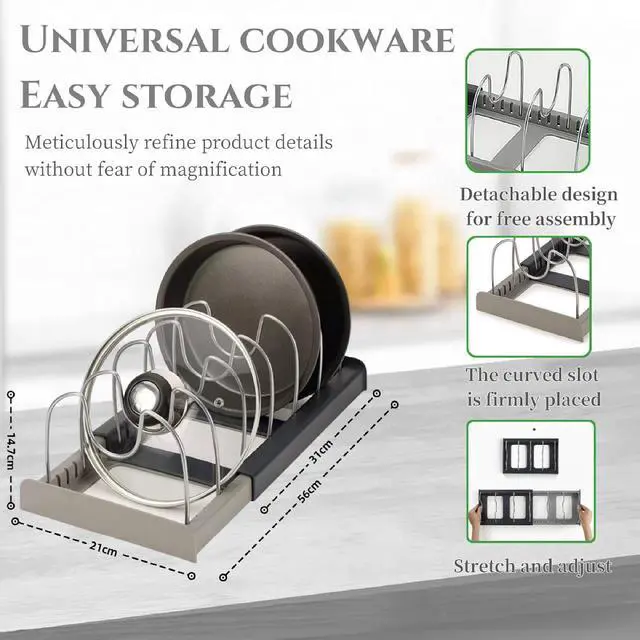 Alt view image 4 of 7 - Lid Organizers Inside Cabinet Adjustable, Kitchen Pot lid Organizer for Bowls, Lids, Cutting Boards, Tableware, Dish Storage Rack for cabinets, Drawers, countertops & Sinks
