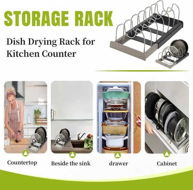 Alt view image 5 of 7 - Lid Organizers Inside Cabinet Adjustable, Kitchen Pot lid Organizer for Bowls, Lids, Cutting Boards, Tableware, Dish Storage Rack for cabinets, Drawers, countertops & Sinks