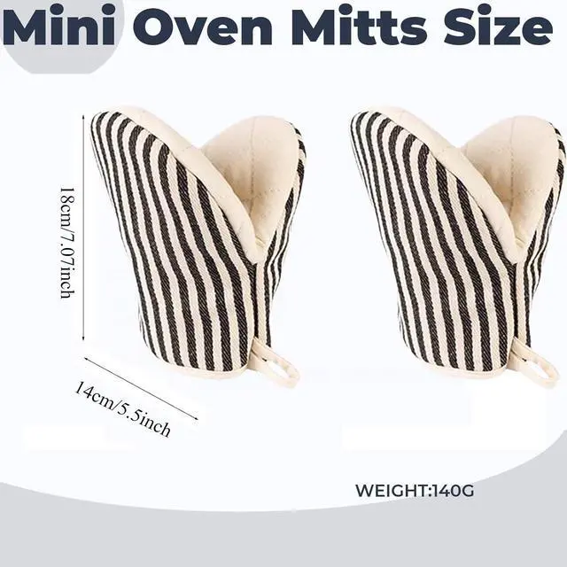 Alt view image 3 of 7 - 1 Pair Mini Oven Mitts,High Heat Resistant Oven Gloves,Kitchen Short Oven Mit with Hanging Loop for BBQ, Baking, Cooking and Grilling, (Balck)