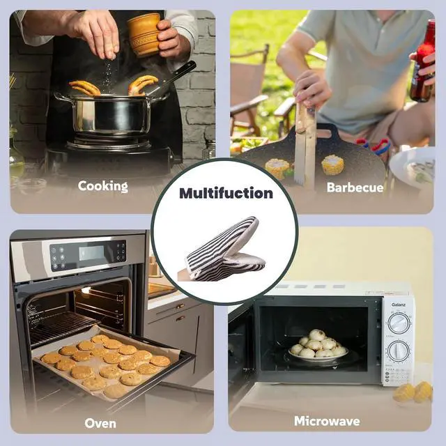 Alt view image 7 of 7 - 1 Pair Mini Oven Mitts,High Heat Resistant Oven Gloves,Kitchen Short Oven Mit with Hanging Loop for BBQ, Baking, Cooking and Grilling, (Balck)