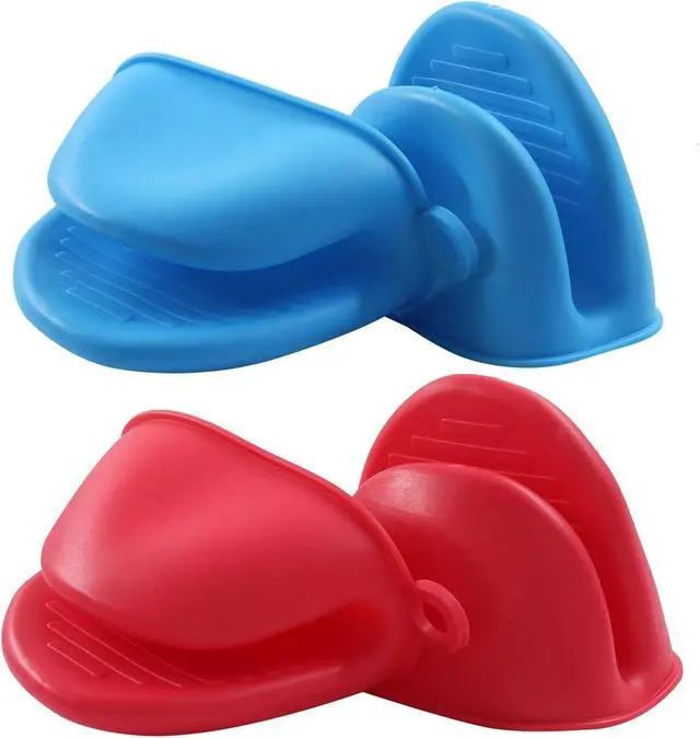 Alt view image 2 of 5 - 4 PCS Heat Resistant Silicone Oven Mitts, Mini Silicone Gloves Cooking Pinch Mitts, Thickened Potholders for Kitchen Cooking & Baking(Blue, Red)