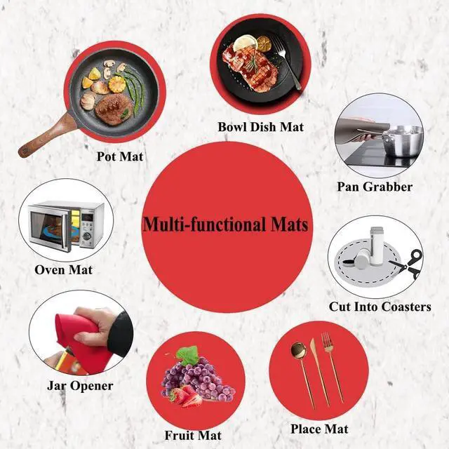 Alt view image 2 of 6 - Multi-Purpose Silicone Original Microwave Mat | BPA Free, Food Grade Safe, Heat Resistant to 475°F, Dishwasher Safe - Splatter Guard, Hot Pad, Pot Holder, Minimize Mess,12 Inch, 2PCS (red) (Red)