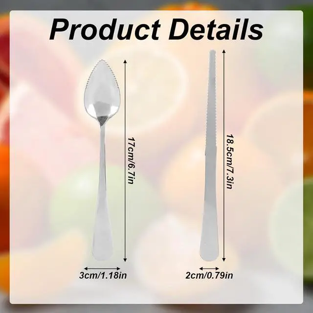 Alt view image 2 of 7 - 6pcs Serrated Grapefruit Spoon and Knife Set, Stainless Steel Citrus Eating Utensils for Grapefruit Lemon Kiwi Melon Lime Pitaya, Ergonomic Handle, Easy Fruit Scooping and Cutting (Silver)