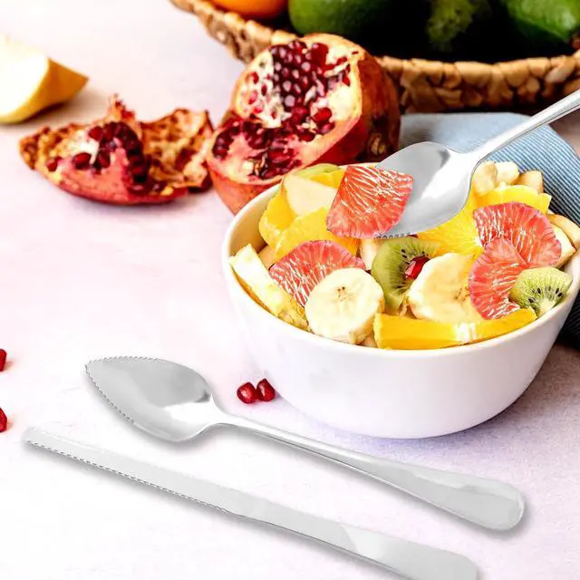 Alt view image 3 of 7 - 6pcs Serrated Grapefruit Spoon and Knife Set, Stainless Steel Citrus Eating Utensils for Grapefruit Lemon Kiwi Melon Lime Pitaya, Ergonomic Handle, Easy Fruit Scooping and Cutting (Silver)