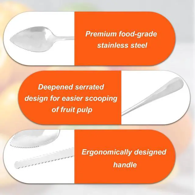 Alt view image 4 of 7 - 6pcs Serrated Grapefruit Spoon and Knife Set, Stainless Steel Citrus Eating Utensils for Grapefruit Lemon Kiwi Melon Lime Pitaya, Ergonomic Handle, Easy Fruit Scooping and Cutting (Silver)