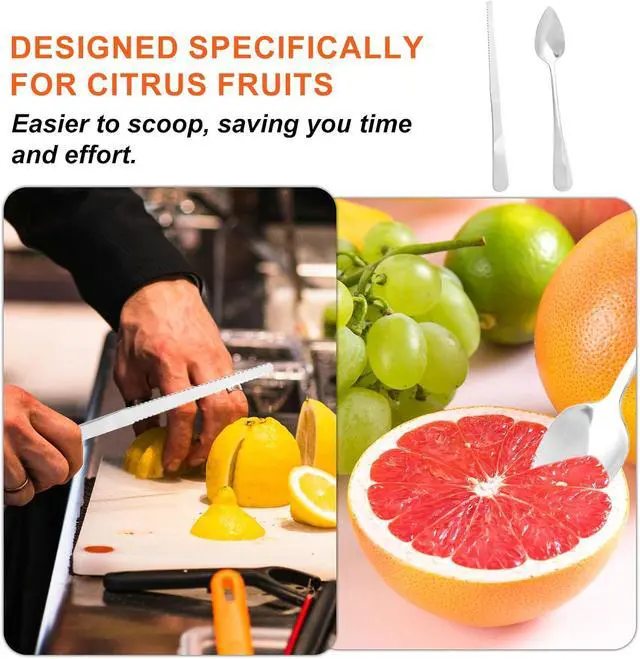 Alt view image 6 of 7 - 6pcs Serrated Grapefruit Spoon and Knife Set, Stainless Steel Citrus Eating Utensils for Grapefruit Lemon Kiwi Melon Lime Pitaya, Ergonomic Handle, Easy Fruit Scooping and Cutting (Silver)