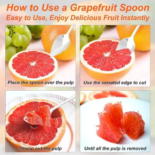 Alt view image 5 of 7 - 6pcs Serrated Grapefruit Spoon and Knife Set, Stainless Steel Citrus Eating Utensils for Grapefruit Lemon Kiwi Melon Lime Pitaya, Ergonomic Handle, Easy Fruit Scooping and Cutting (Silver)