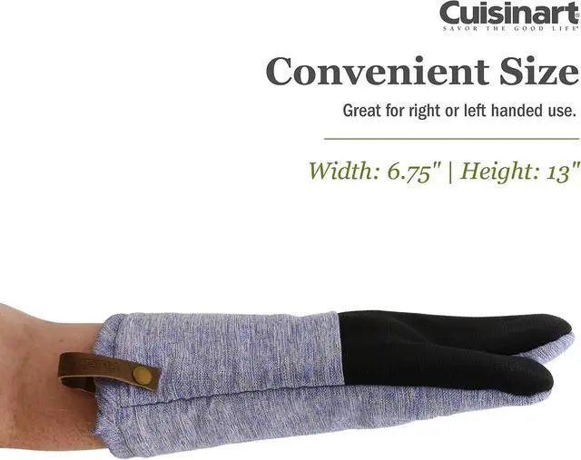 Alt view image 5 of 7 - Cuisinart Chambray Neoprene Oven Mitts, 2pk - Non-Slip Heat Resistant Oven Gloves with Premium Insulation, Protect Hands and Surfaces-Ideal Kitchen Set with Faux Leather Loop-Marine