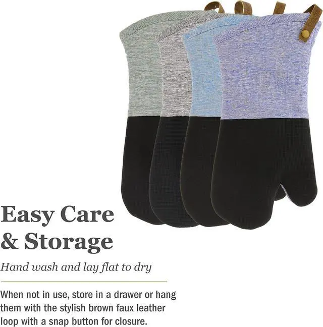 Alt view image 7 of 7 - Cuisinart Chambray Neoprene Oven Mitts, 2pk - Non-Slip Heat Resistant Oven Gloves with Premium Insulation, Protect Hands and Surfaces-Ideal Kitchen Set with Faux Leather Loop-Marine