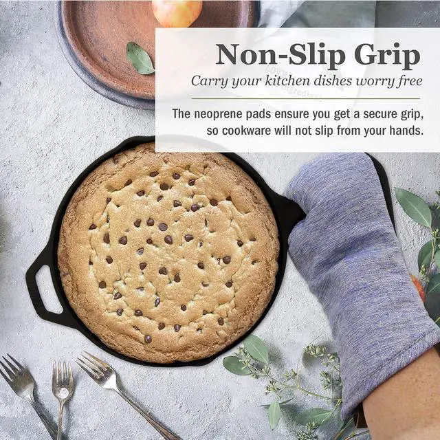 Alt view image 6 of 7 - Cuisinart Chambray Neoprene Oven Mitts, 2pk - Non-Slip Heat Resistant Oven Gloves with Premium Insulation, Protect Hands and Surfaces-Ideal Kitchen Set with Faux Leather Loop-Marine
