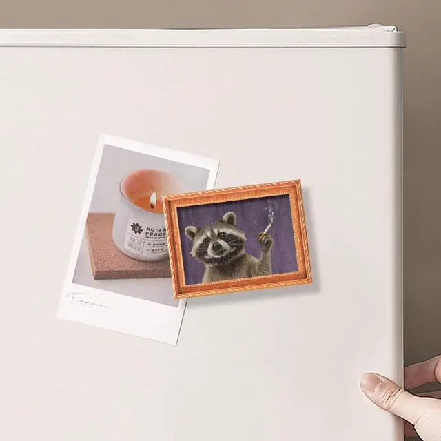 Alt view image 2 of 7 - Raccoon Oil Painting Wooden Fridge Magnet, Cute Animal Decorative Magnet, Novelty Refrigerator Magnet for Kitchen, Office, Whiteboard, Locker, Office Calendar Refrigerador Magnetic Cute Crafts
