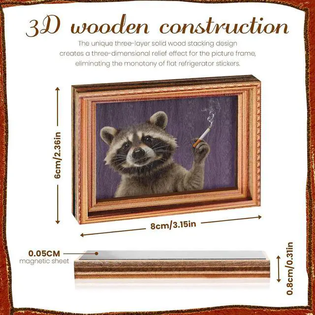 Alt view image 3 of 7 - Raccoon Oil Painting Wooden Fridge Magnet, Cute Animal Decorative Magnet, Novelty Refrigerator Magnet for Kitchen, Office, Whiteboard, Locker, Office Calendar Refrigerador Magnetic Cute Crafts