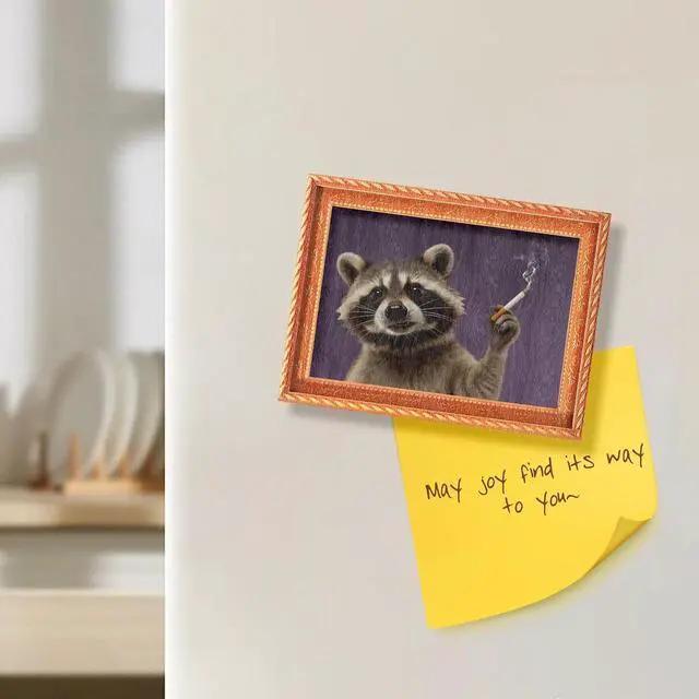 Alt view image 4 of 7 - Raccoon Oil Painting Wooden Fridge Magnet, Cute Animal Decorative Magnet, Novelty Refrigerator Magnet for Kitchen, Office, Whiteboard, Locker, Office Calendar Refrigerador Magnetic Cute Crafts