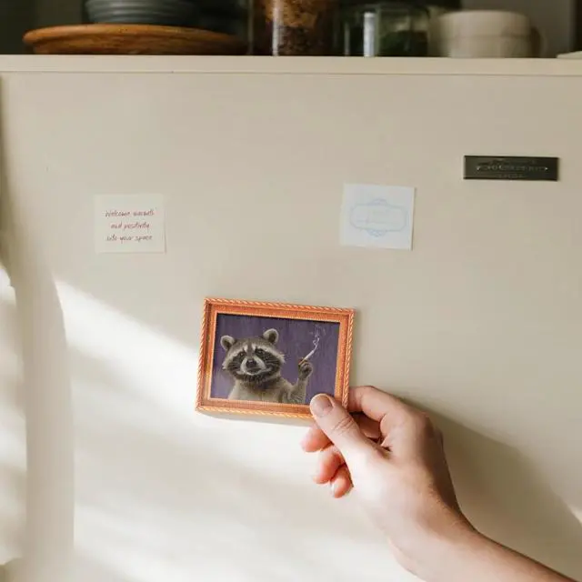 Alt view image 5 of 7 - Raccoon Oil Painting Wooden Fridge Magnet, Cute Animal Decorative Magnet, Novelty Refrigerator Magnet for Kitchen, Office, Whiteboard, Locker, Office Calendar Refrigerador Magnetic Cute Crafts
