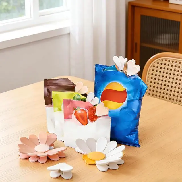 Alt view image 5 of 7 - English Daisy Magnetic Bag Clips (2 Flower 12 Pcs, White and Pink) | Cute Chip Clips & Fridge Magnets, Magnetic Sealing Clips for Bread, Snacks, and Food Bags, White and Pink Floral