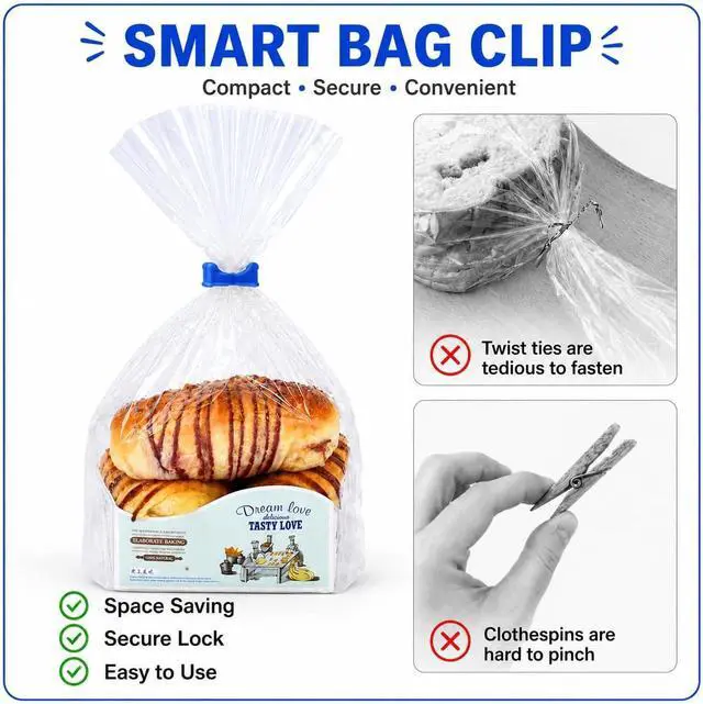 Alt view image 4 of 7 - 100 Pcs Reusable Plastic Bread Clips - Keep Your Food Fresh with 7/8 x 7/8 inches Food Bag Clips (Blue)