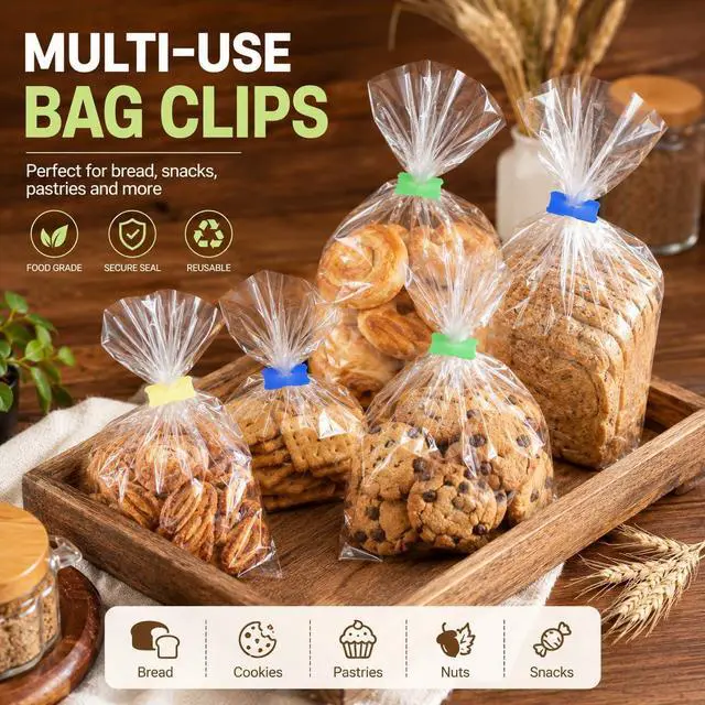 Alt view image 7 of 7 - 100 Pcs Reusable Plastic Bread Clips - Keep Your Food Fresh with 7/8 x 7/8 inches Food Bag Clips (Blue)