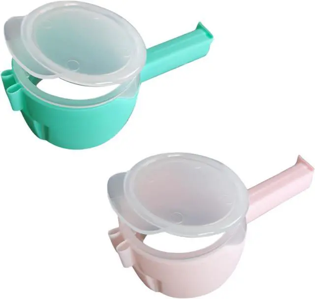 Main image of 2 Pcs Green and Pink Bag Clips with Pour Spout, Food Storage Clips for Sealing and Easy Tilting and Pouring Kitchen Storage and Organization Accessories