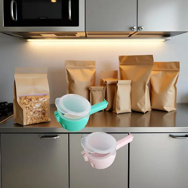 Alt view image 6 of 7 - 2 Pcs Green and Pink Bag Clips with Pour Spout, Food Storage Clips for Sealing and Easy Tilting and Pouring Kitchen Storage and Organization Accessories
