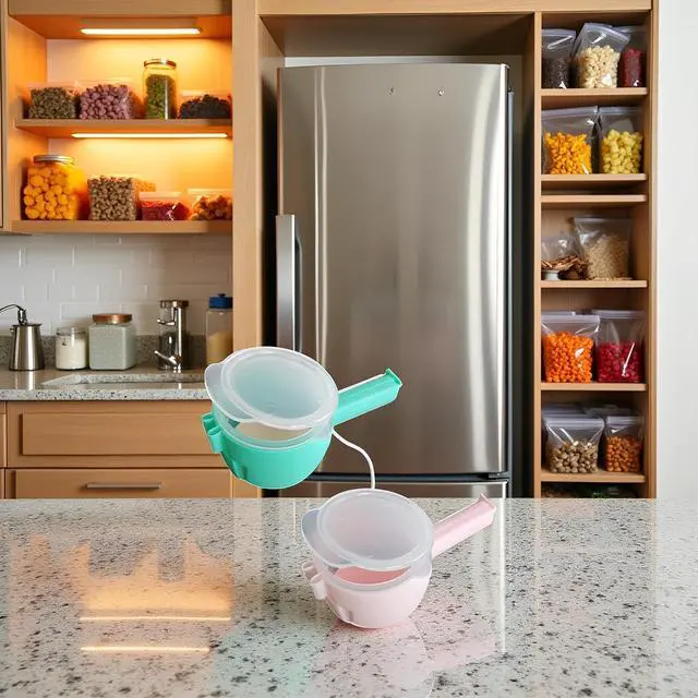 Alt view image 5 of 7 - 2 Pcs Green and Pink Bag Clips with Pour Spout, Food Storage Clips for Sealing and Easy Tilting and Pouring Kitchen Storage and Organization Accessories