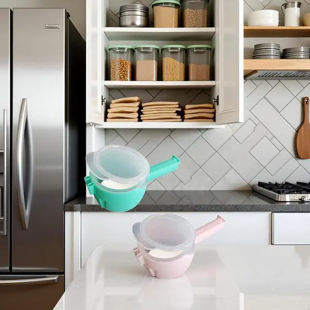 Alt view image 7 of 7 - 2 Pcs Green and Pink Bag Clips with Pour Spout, Food Storage Clips for Sealing and Easy Tilting and Pouring Kitchen Storage and Organization Accessories