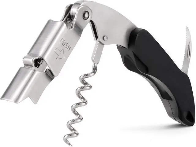 Main image of Wine Key,Cork Screw Wine Bottle Opener with Double Hinged, Black | Heavy Duty Wine Opener,Premium 420 Stainless Steel,Waiters Corkscrew,Foil Cutter, Bar Key for Servers Sommelier Bartenders