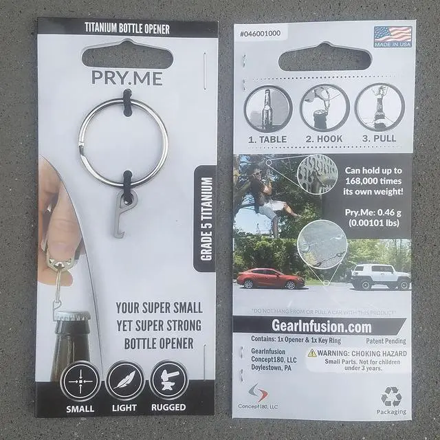 Alt view image 6 of 6 - Gear Infusion Pry.Me Tiny Titanium Beer Bottle Opener with Stainless Steel Key Ring - Made in the USA