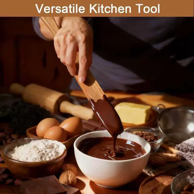Alt view image 2 of 7 - 2Pcs Wooden Spurtle for Sourdough Starter, Mixing, Reaching Bottom of Jar, Dough Whisk, Long Handle Spatula, Kitchen Tools for NonStick Cookware, Baking & Cooking Utensils