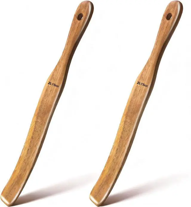 Main image of 2Pcs Wooden Spurtle for Sourdough Starter, Mixing, Reaching Bottom of Jar, Dough Whisk, Long Handle Spatula, Kitchen Tools for NonStick Cookware, Baking & Cooking Utensils