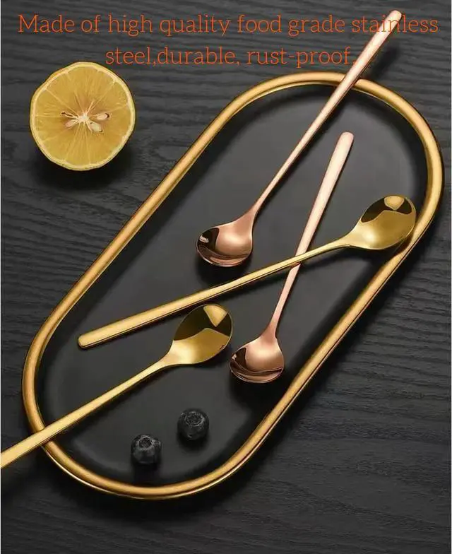 Alt view image 4 of 5 - 3 Color 6.7-Inch Coffee Spoon Set, Long Handle metal Stirring Spoons Teaspoon, Gold Silver Stainless Steel Small Teaspoons, for Cocktails, Iced Tea, Milkshakes, Smoothies, Ice Cream.