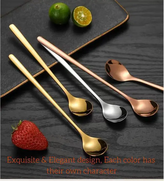 Alt view image 2 of 5 - 3 Color 6.7-Inch Coffee Spoon Set, Long Handle metal Stirring Spoons Teaspoon, Gold Silver Stainless Steel Small Teaspoons, for Cocktails, Iced Tea, Milkshakes, Smoothies, Ice Cream.