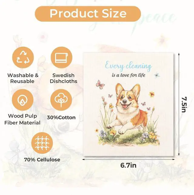 Alt view image 3 of 7 - wlich 10 Pack Swedish Dishcloths, Reusable Kitchen Towels with Clips, Dog | Non-Scratch Kitchen Towels and Dishcloths Sets, Washable Swedish Dish Cloths with Clips, for Dishes, Counters, Glass, Sink