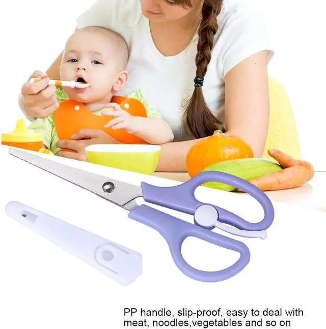 Alt view image 3 of 7 - Baby Food Scissors, Baby Food Scissors,Portable Stainless Steel Scissor Children Safety Food Cutter with Cover for Baby Infant Complementary Food(Purple)