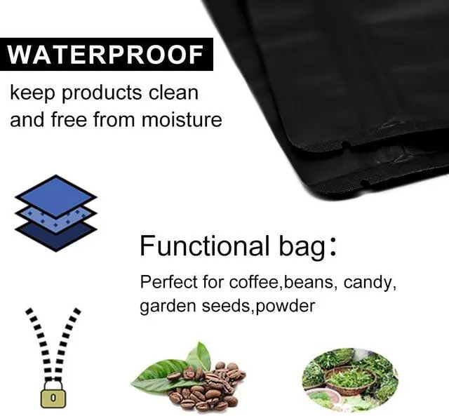 Alt view image 4 of 6 - Matte Black Resealable Zip Mylar Bag Food Storage Aluminum Foil Bags Smell Proof Pouches 50pcs (4.33x6.69 in)