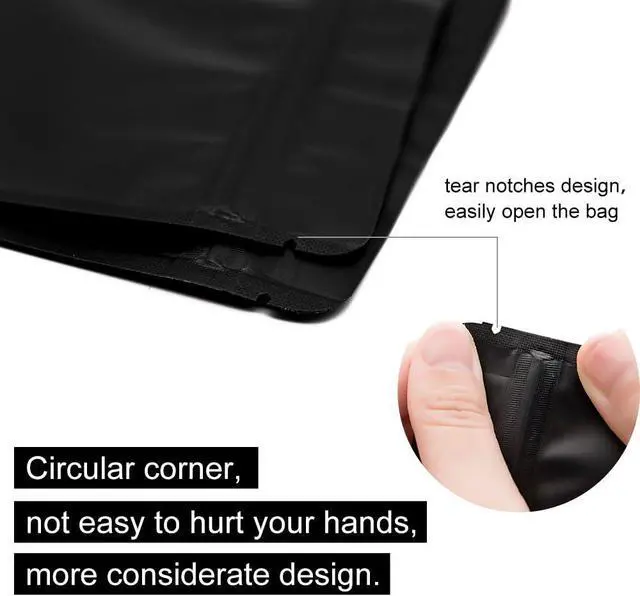 Alt view image 3 of 6 - Matte Black Resealable Zip Mylar Bag Food Storage Aluminum Foil Bags Smell Proof Pouches 50pcs (4.33x6.69 in)