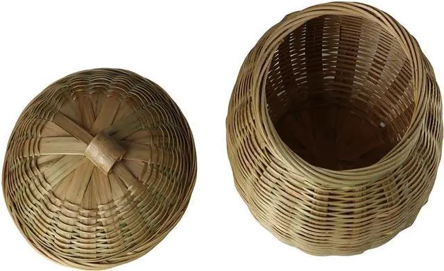 Alt view image 3 of 7 - Kopida Round Rattan Boxes with Lid Hand-Woven Multi-Purpose Wicker Tray with Durable Rattan Fiber Round Bread Basket Picnic Food Storage Basket