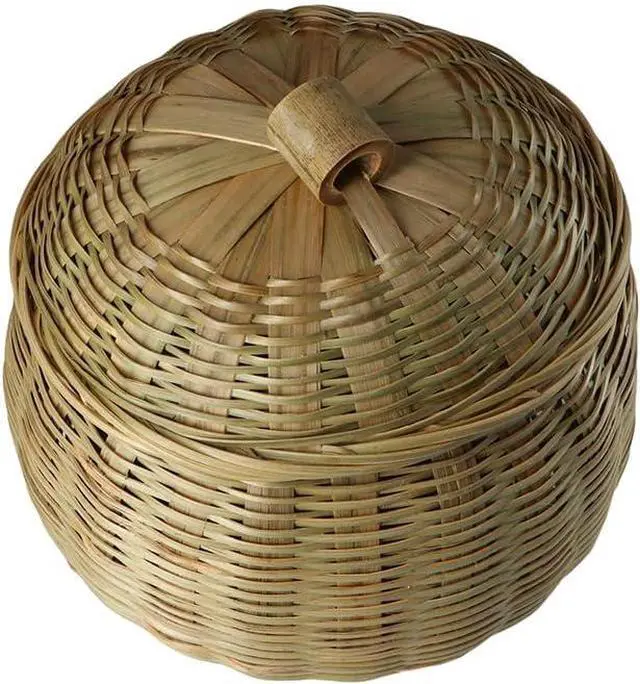Alt view image 2 of 7 - Kopida Round Rattan Boxes with Lid Hand-Woven Multi-Purpose Wicker Tray with Durable Rattan Fiber Round Bread Basket Picnic Food Storage Basket