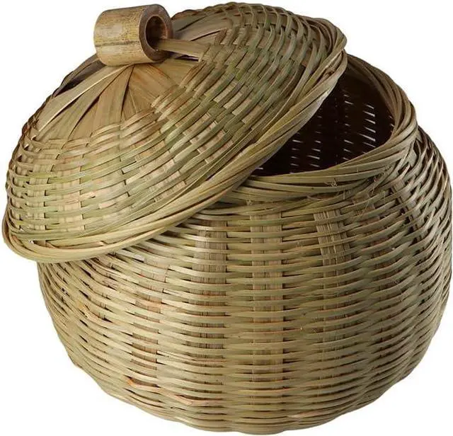 Alt view image 5 of 7 - Kopida Round Rattan Boxes with Lid Hand-Woven Multi-Purpose Wicker Tray with Durable Rattan Fiber Round Bread Basket Picnic Food Storage Basket