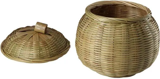 Alt view image 6 of 7 - Kopida Round Rattan Boxes with Lid Hand-Woven Multi-Purpose Wicker Tray with Durable Rattan Fiber Round Bread Basket Picnic Food Storage Basket