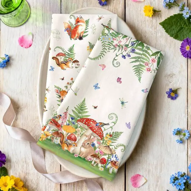 Alt view image 2 of 6 - Mushroom Deer Tea Towels, 100% Cotton Kitchen Towels, Set of 2 | 18.9 x 27.5 in / 48 x 70 cm, Lightweight Woven Dish Cloth with Mushroom Deer Print for Kitchen Decor, Housewarming Gift