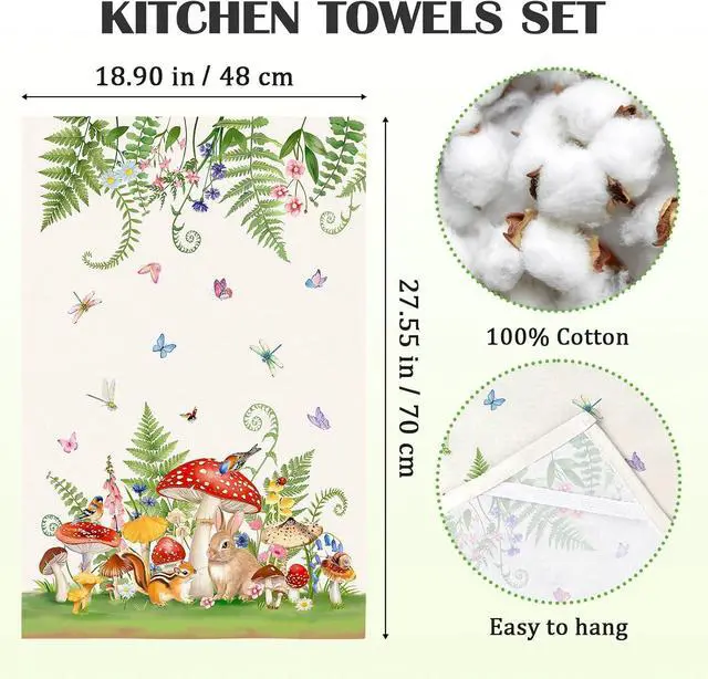 Alt view image 6 of 6 - Mushroom Deer Tea Towels, 100% Cotton Kitchen Towels, Set of 2 | 18.9 x 27.5 in / 48 x 70 cm, Lightweight Woven Dish Cloth with Mushroom Deer Print for Kitchen Decor, Housewarming Gift