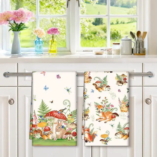 Alt view image 4 of 6 - Mushroom Deer Tea Towels, 100% Cotton Kitchen Towels, Set of 2 | 18.9 x 27.5 in / 48 x 70 cm, Lightweight Woven Dish Cloth with Mushroom Deer Print for Kitchen Decor, Housewarming Gift