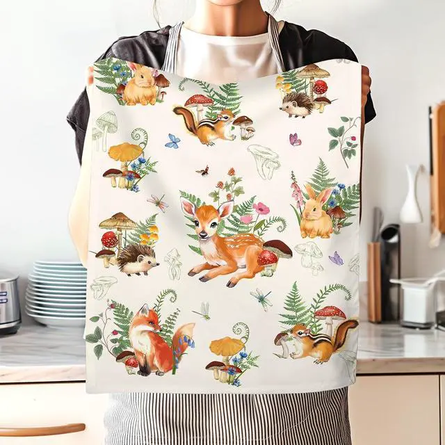 Alt view image 5 of 6 - Mushroom Deer Tea Towels, 100% Cotton Kitchen Towels, Set of 2 | 18.9 x 27.5 in / 48 x 70 cm, Lightweight Woven Dish Cloth with Mushroom Deer Print for Kitchen Decor, Housewarming Gift