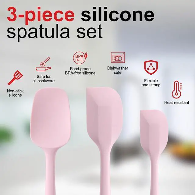 Alt view image 2 of 6 - Silicone Spatula Set - Rubber Spatula - 600°F Heat Resistant Baking Spoon & Spatulas (Pink)