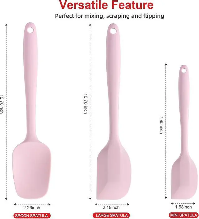Alt view image 4 of 6 - Silicone Spatula Set - Rubber Spatula - 600°F Heat Resistant Baking Spoon & Spatulas (Pink)