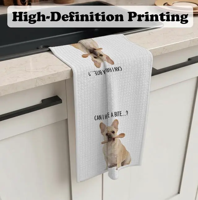 Alt view image 3 of 7 - French Bulldog Kitchen Towel Decorative,Can I Have A Bite Funny French Bulldog Gifts Dish Towels, Dog Mom Lover Gifts Hand Towels Drying Cloth for Kitchen Bathroom Decor,16x24 Inch