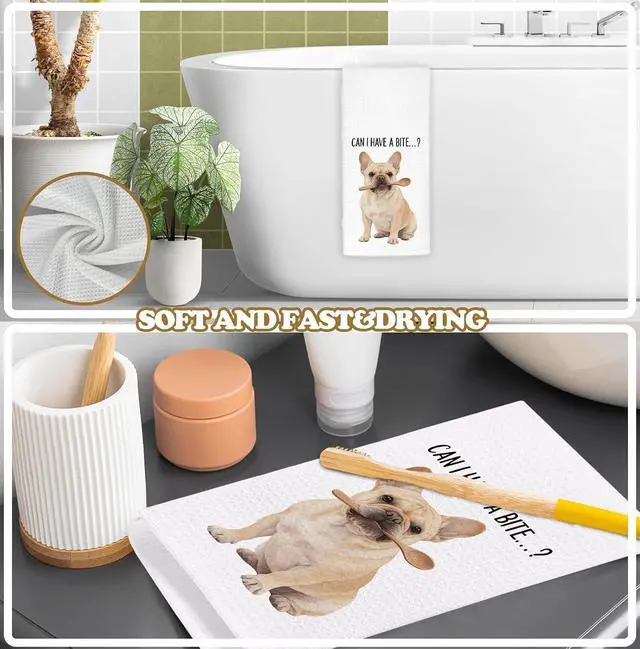 Alt view image 4 of 7 - French Bulldog Kitchen Towel Decorative,Can I Have A Bite Funny French Bulldog Gifts Dish Towels, Dog Mom Lover Gifts Hand Towels Drying Cloth for Kitchen Bathroom Decor,16x24 Inch